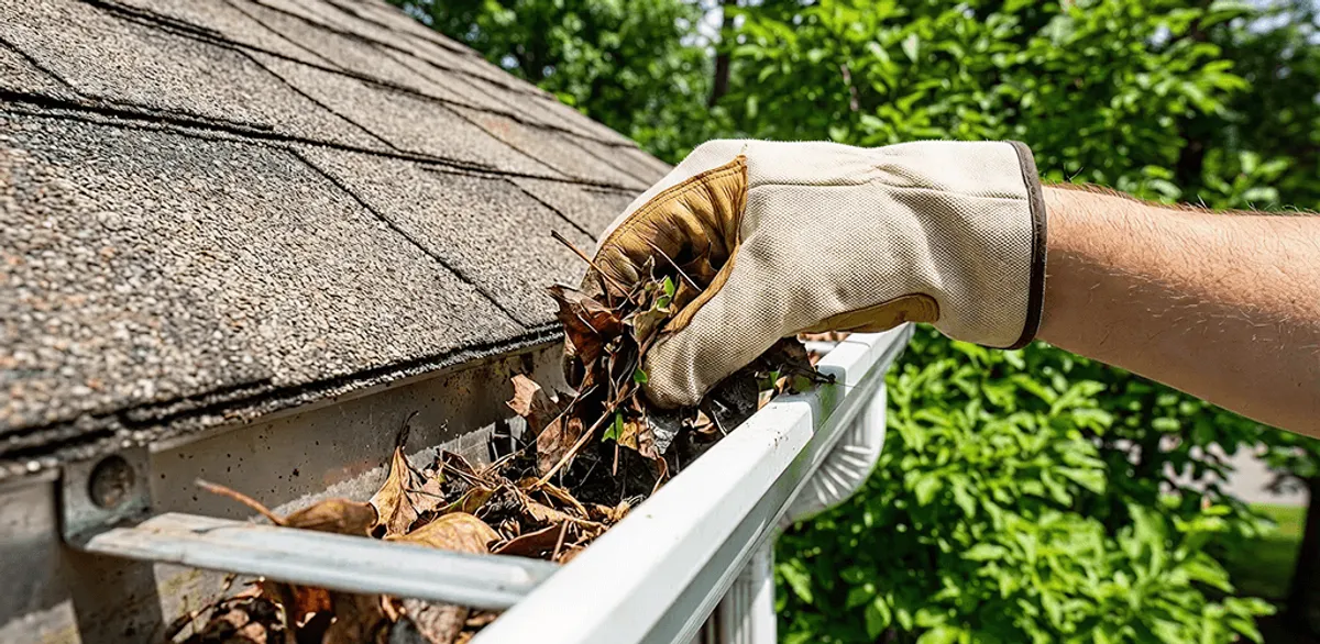 Gutter cleaning removing leaves and debris from roof gutters in Anchorage, AK