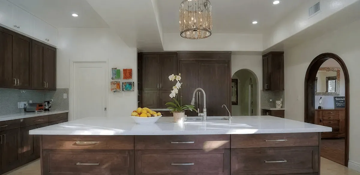 Cabinet refacing project with updated kitchen cabinets and island in Anchorage, AK