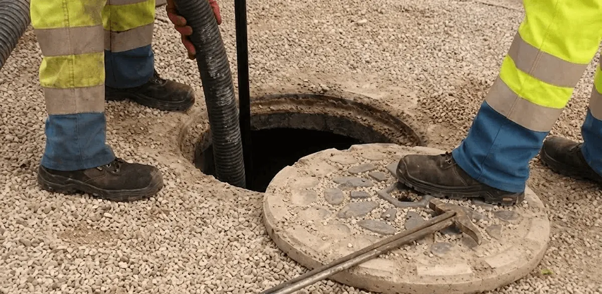 Drain cleaning crew clearing a sewer access point with professional equipment in Anchorage, AK
